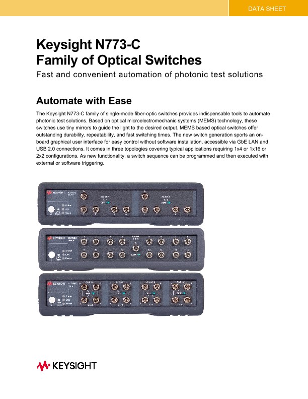 Keysight N773C Family of Optical Switches PDF Asset Page Keysight